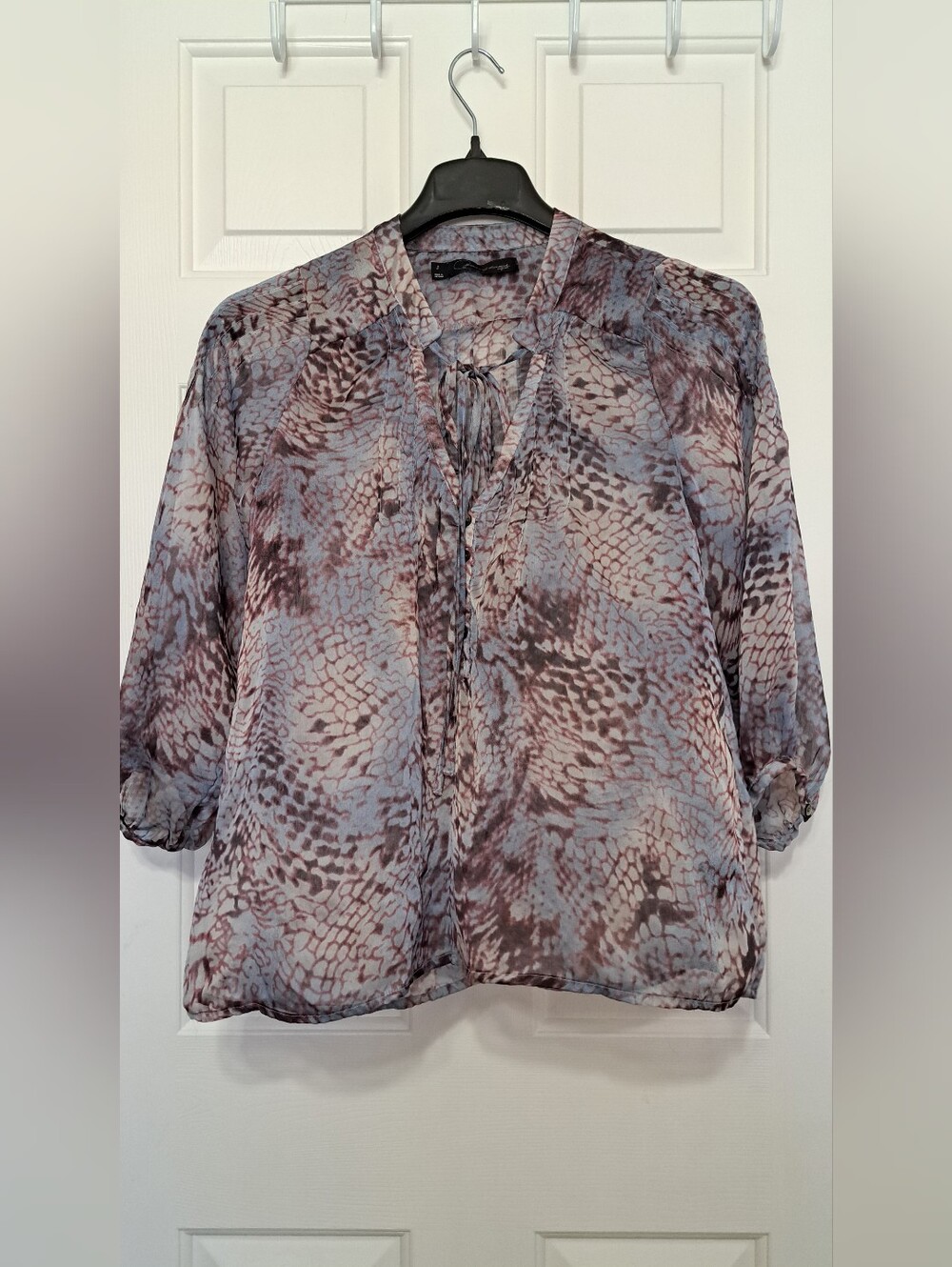 Patterson J. Kincaid Purple and Blue Python Print Sheer Blouse